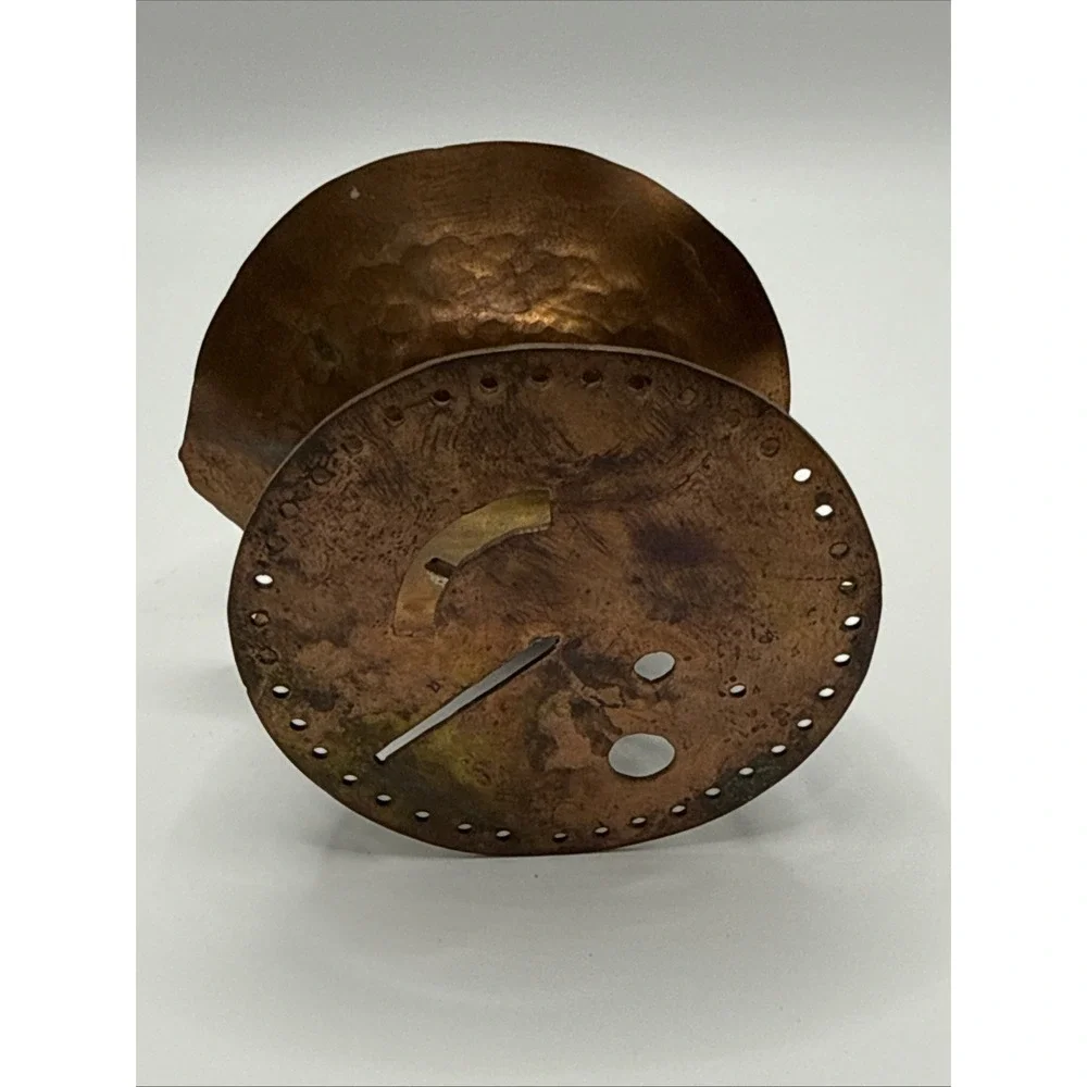 vintage hammered metal candle holder or ashtray perforated circular base 3x2.5